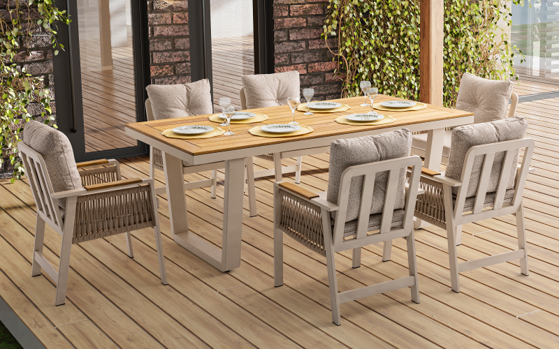 Set of table + 6 chairs Artemis, cream  1