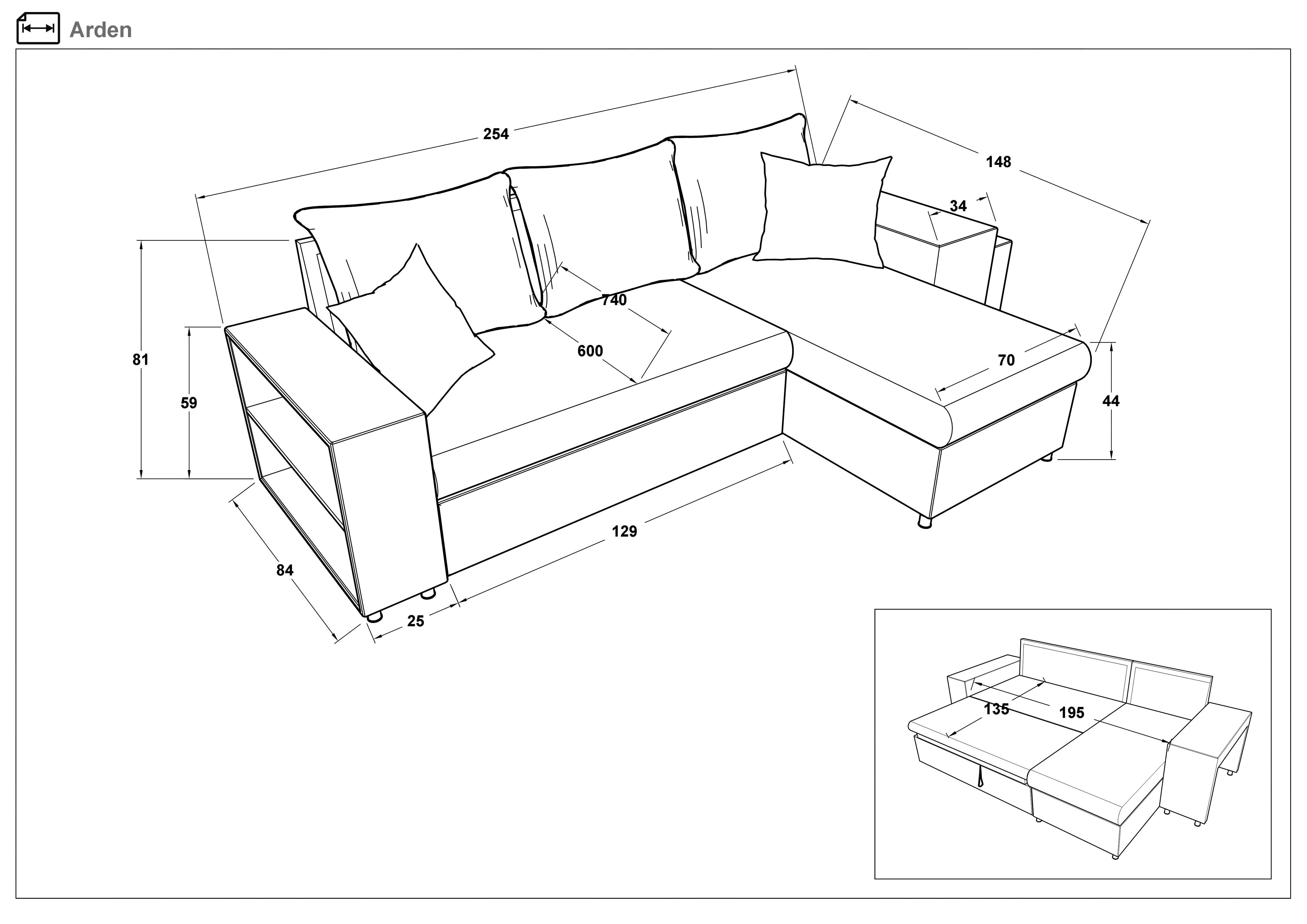 Extendable corner sofa + 2 ottomans Arden, grey  2