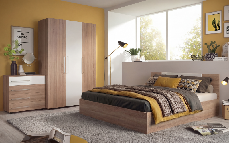 Bedroom furniture set for mattress 160/200 Ophelia, Sonoma oak + white  1
