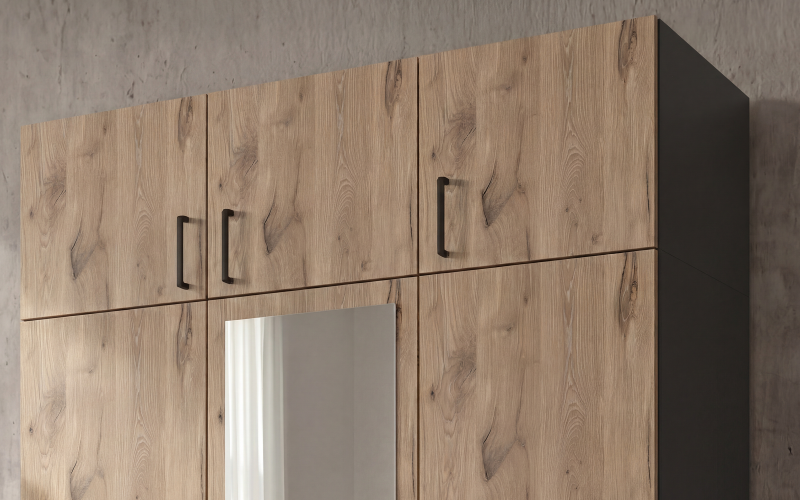 Upgrade for three-winged wardrobe Bruno and Massimo, anthracite matt + light Scandinavian oak  1