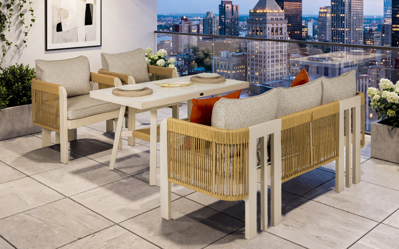 Set of table + chairs + sofa Atlas, cream  1