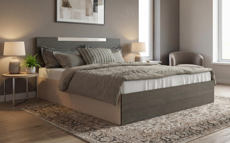 Double bed for mattress 160/200 Chaterina, cashmere + Anthracite oak  1