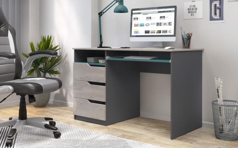 Desk + keyboard tray Ithan, anthracite matt + concrete + petrol  1