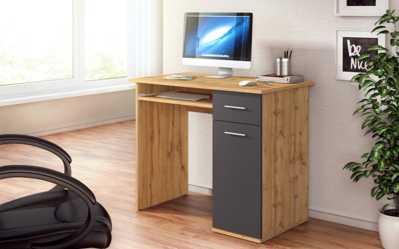 Desk Toby + keyboard tray, Wotan oak + anthracite matt  1