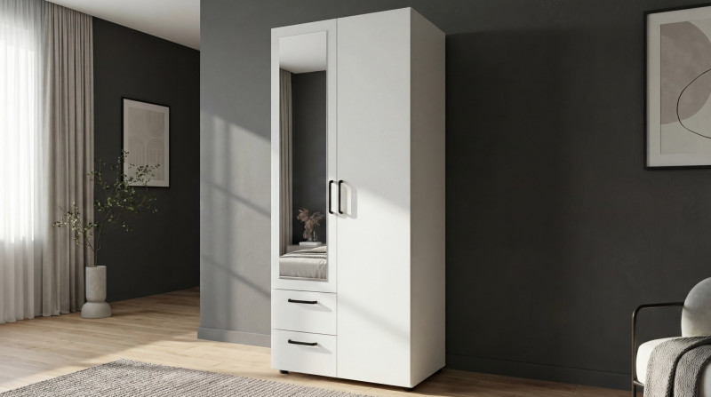 Wardrobe with clothes rod and shelves Bruno S 2, white  1