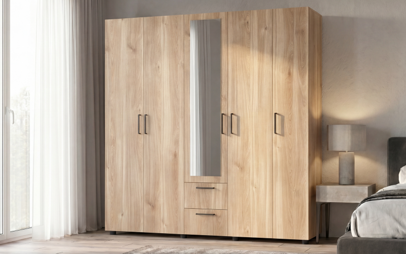Wardrobe with clothes rod Bruno XL 1, honey Castello oak  1