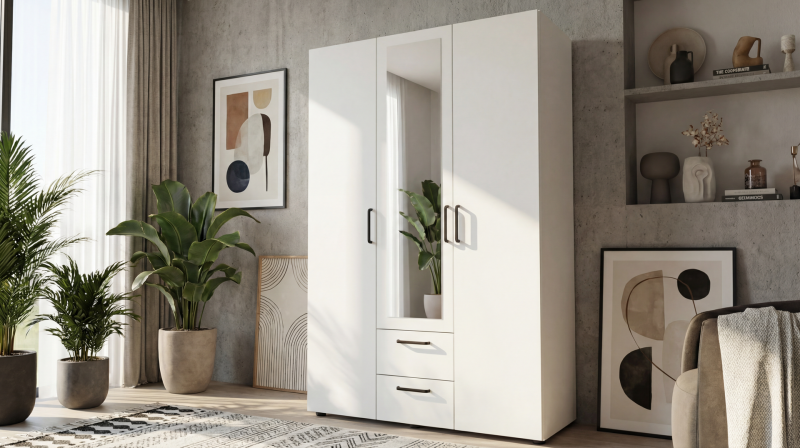 Wardrobe with clothes rod and shelves Bruno M 2, white  1