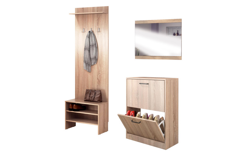 Hall Tree + Mirror + Shoe cabinet Entrance hall set Vins, Sonoma oak  1