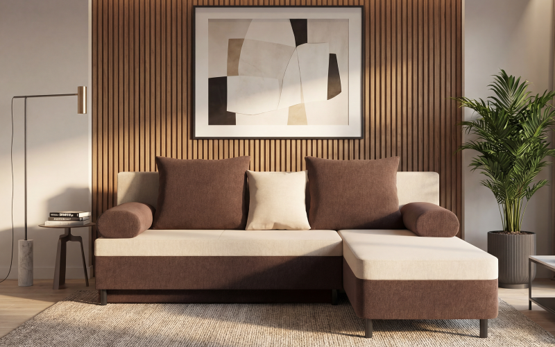 Extendable corner sofa Danny M, beige + brown  1