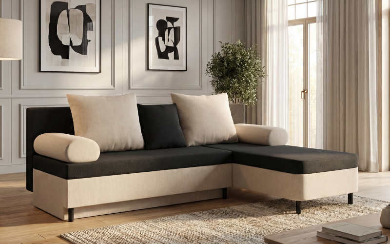 Extendable corner sofa Danny M, black + beige  1