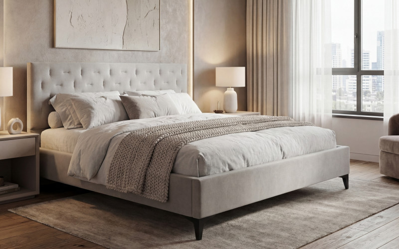 Upholstered double bed for mattress 160/200 Daliya, light beige  3