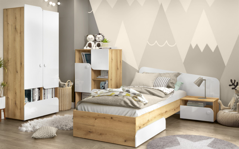 Children's bedroom furniture set 90/200 Ira + mattress, Evoke oak + white gloss  1