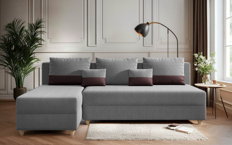 Extendable corner sofa Dafini, grey + burgundy  1