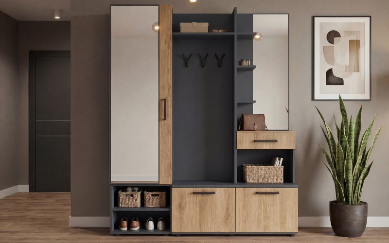 Hall Tree Daily L, anthracite matt + Honey oak  1