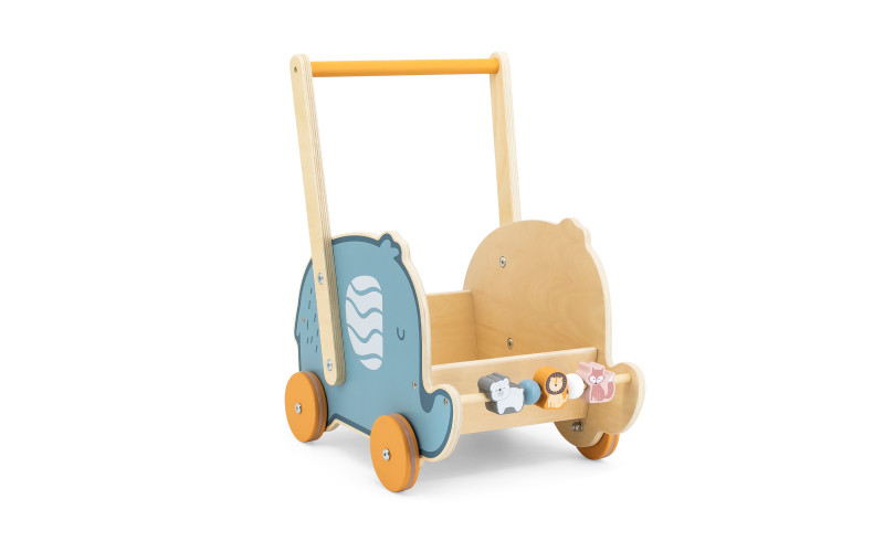 Wooden Elephant baby walker, blue + yellow  3