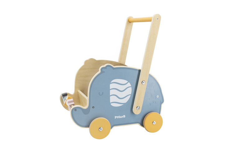 Wooden Elephant baby walker, blue + yellow  2