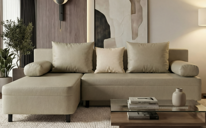 Extendable corner sofa Delano, dark beige + light beige  1
