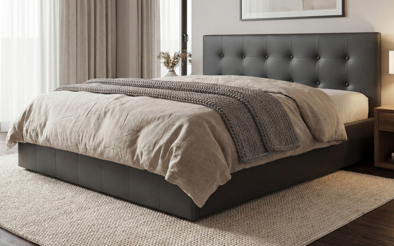 Upholstered double bed for mattress 160/200 Destiva, dark grey  1