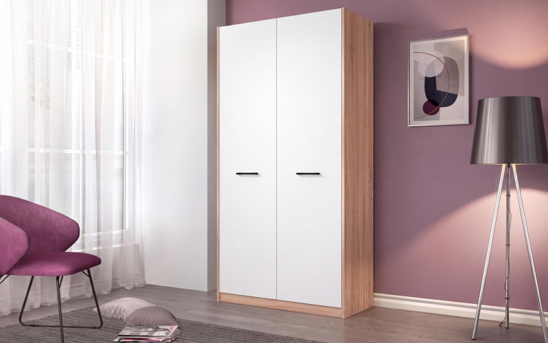 Double-winged wardrobe Diema, Sonoma oak + white  1
