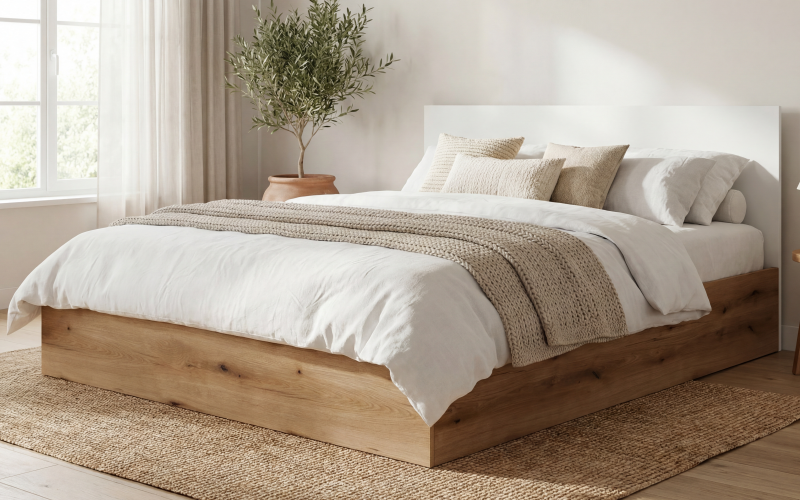 Double bed for mattress 160/200 Diema, Evoke oak + white  1