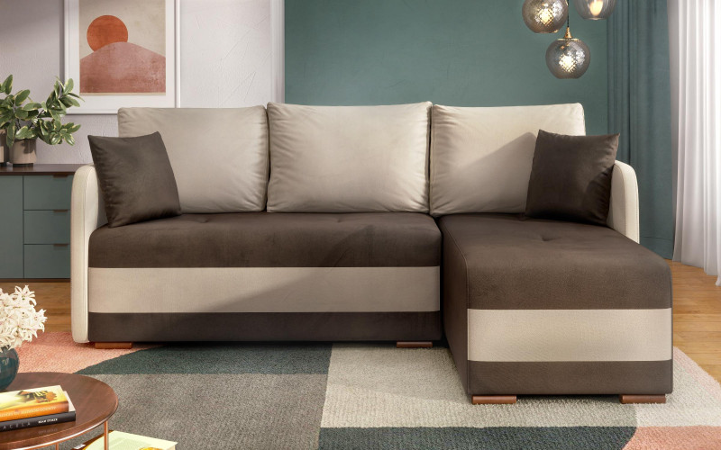 Extendable corner sofa Alexa, brown + beige  1
