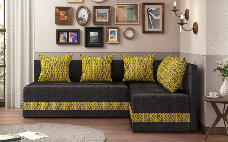 Extendable kitchen sofa Areti, graphite + print  1