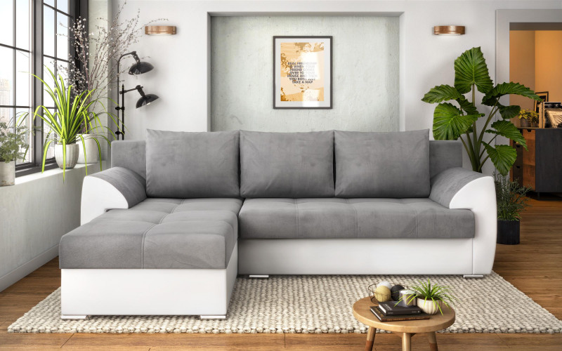 Extendable sofa Deman, grey + white leather  1