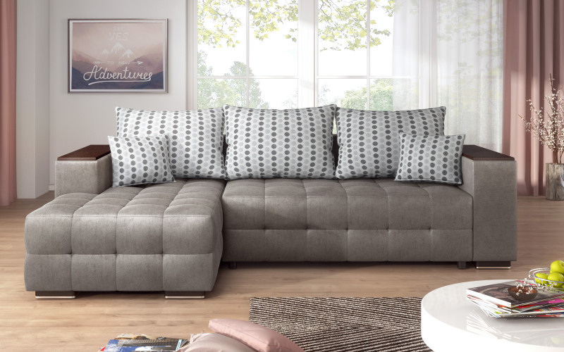 Extendable corner sofa with shelf armrest Melvin S, grey  2