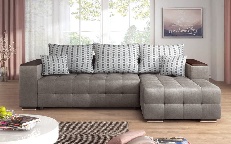 Extendable corner sofa with shelf armrest Melvin S, grey  2