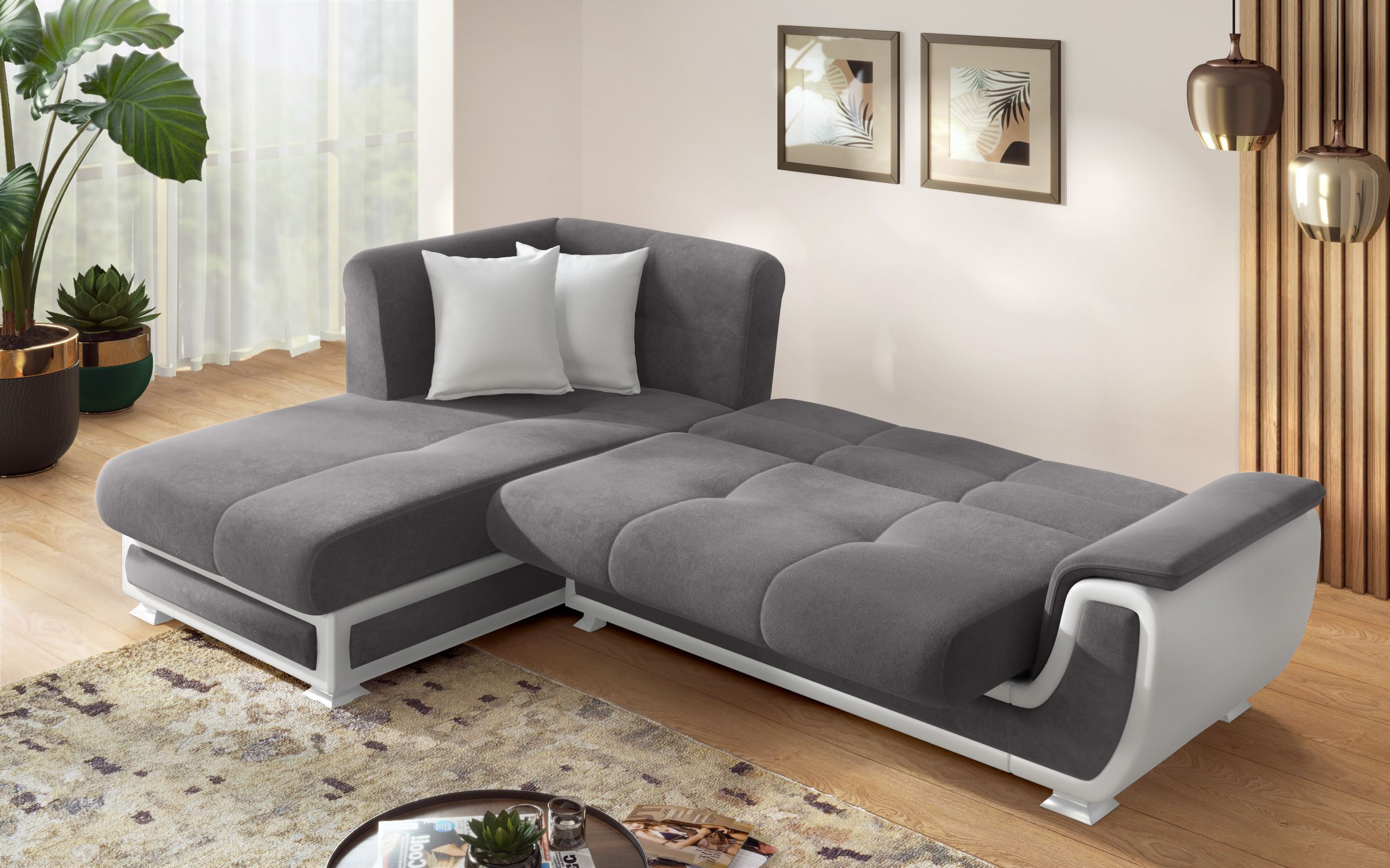 Sofa Princess S II + click-clack mechanism, grey + white leather  5