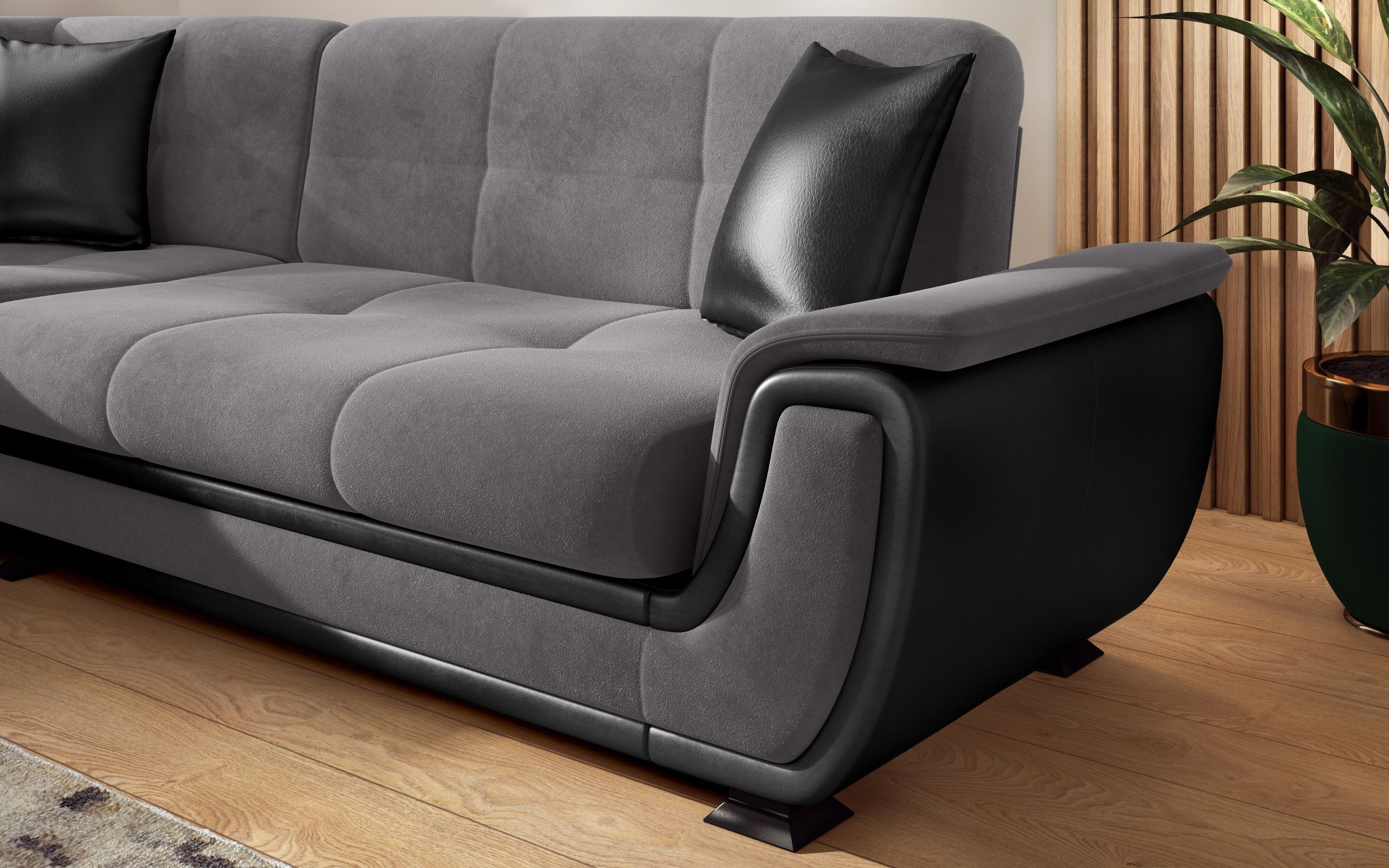 Extendable sofa Princess S II + click- clack mechanism, grey + black leather  3