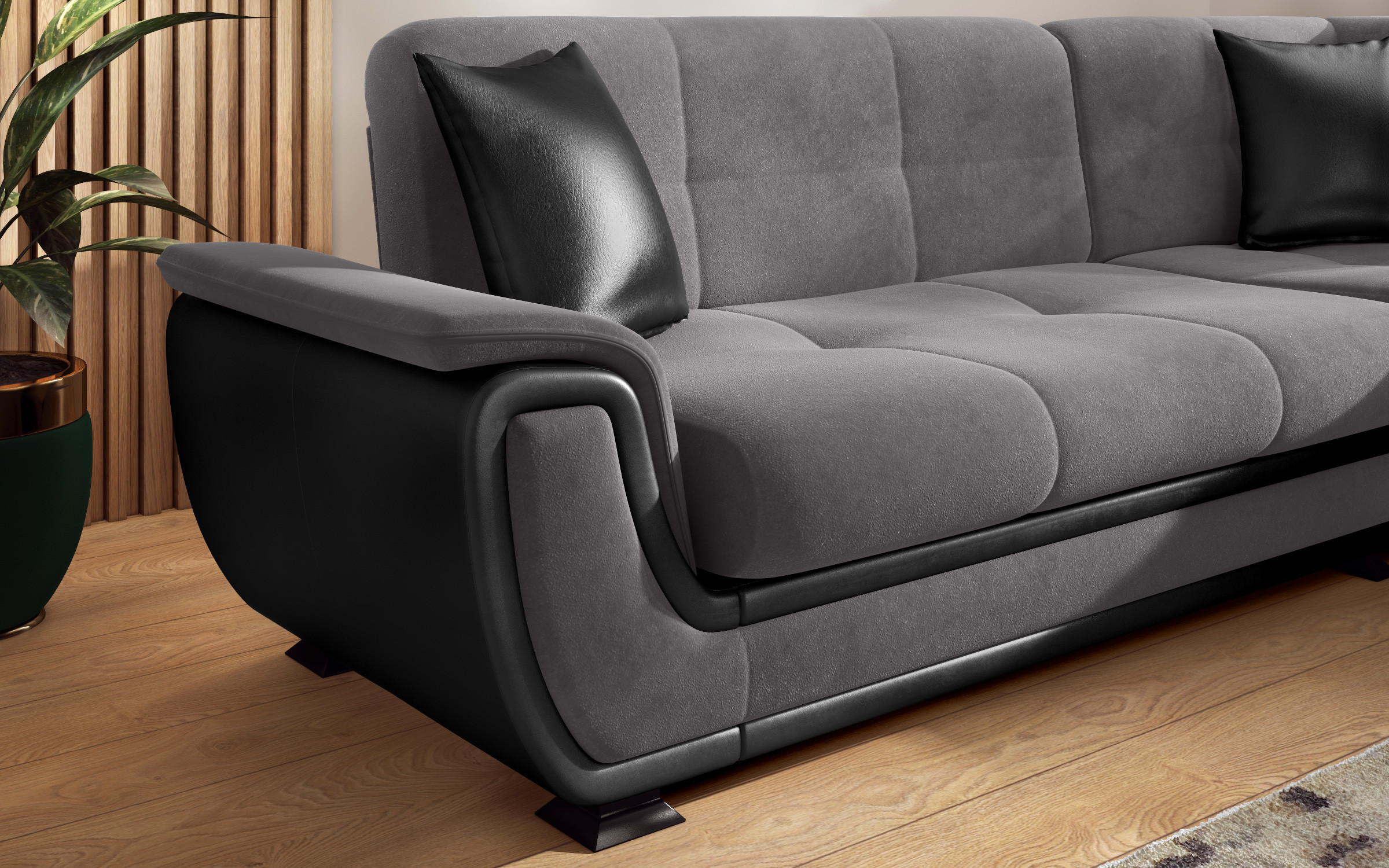 Sofa Princess S II + click-clack mechanism, grey + black leather  3