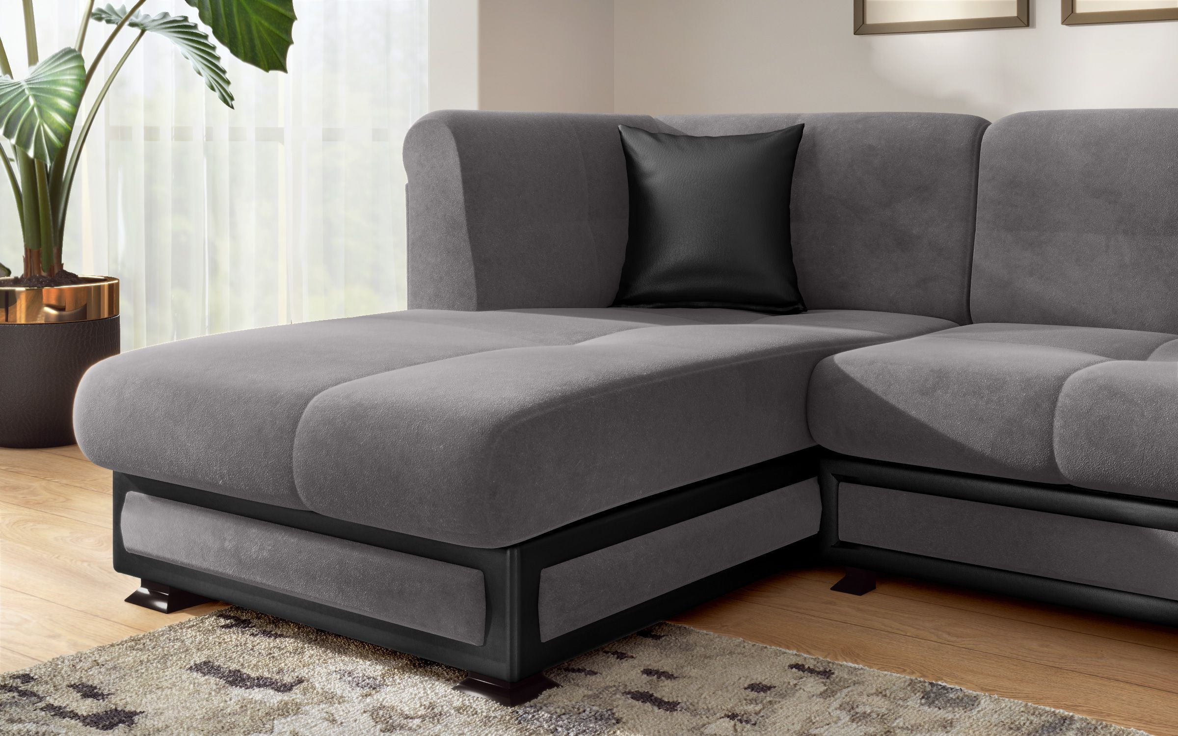 Extendable sofa Princess S II + click- clack mechanism, grey + black leather  4