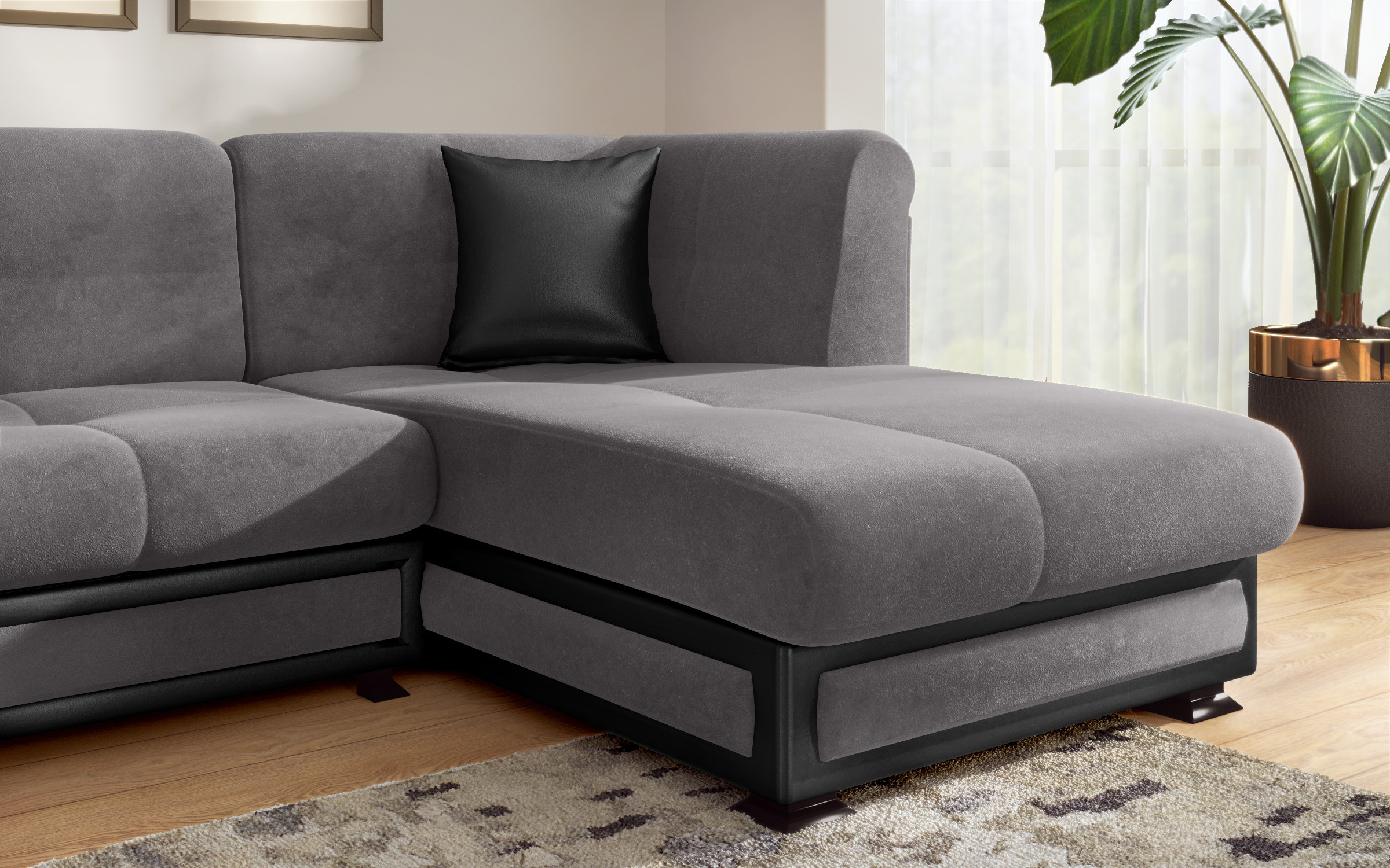 Sofa Princess S II + click-clack mechanism, grey + black leather  4