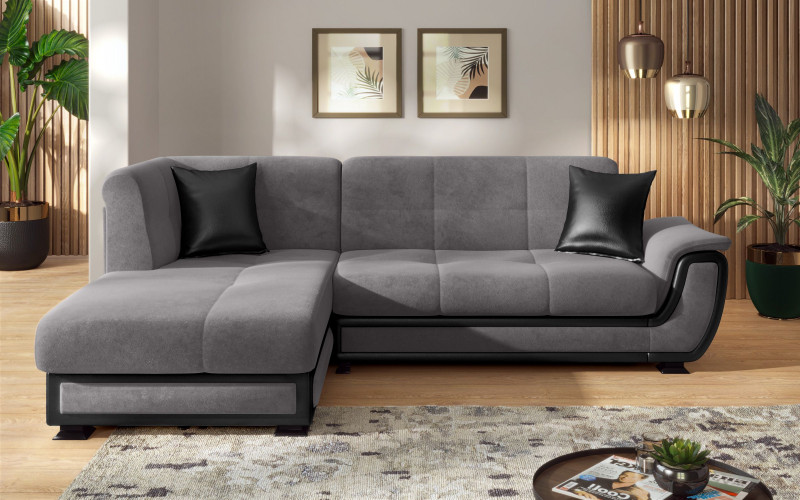 Extendable sofa Princess S II + click- clack mechanism, grey + black leather  1