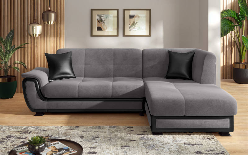 Sofa Princess S II + click-clack mechanism, grey + black leather  1