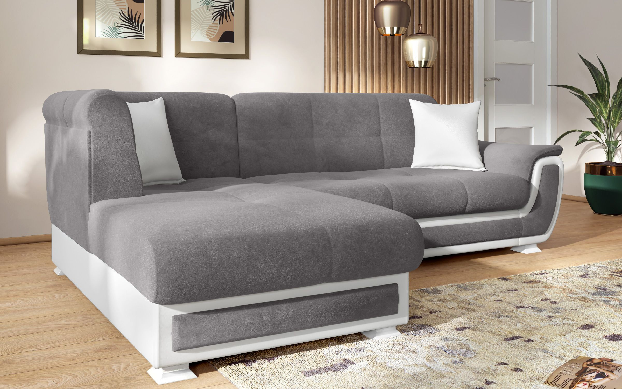 Sofa Princess S II + click-clack mechanism, grey + white leather  7