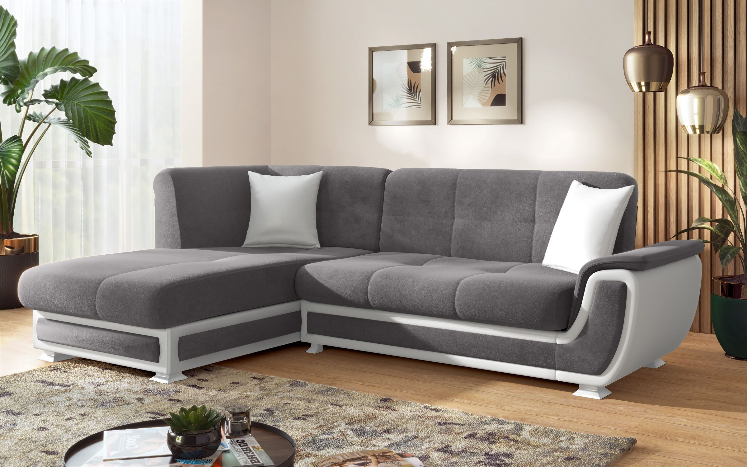 Sofa Princess S II + click-clack mechanism, grey + white leather  9