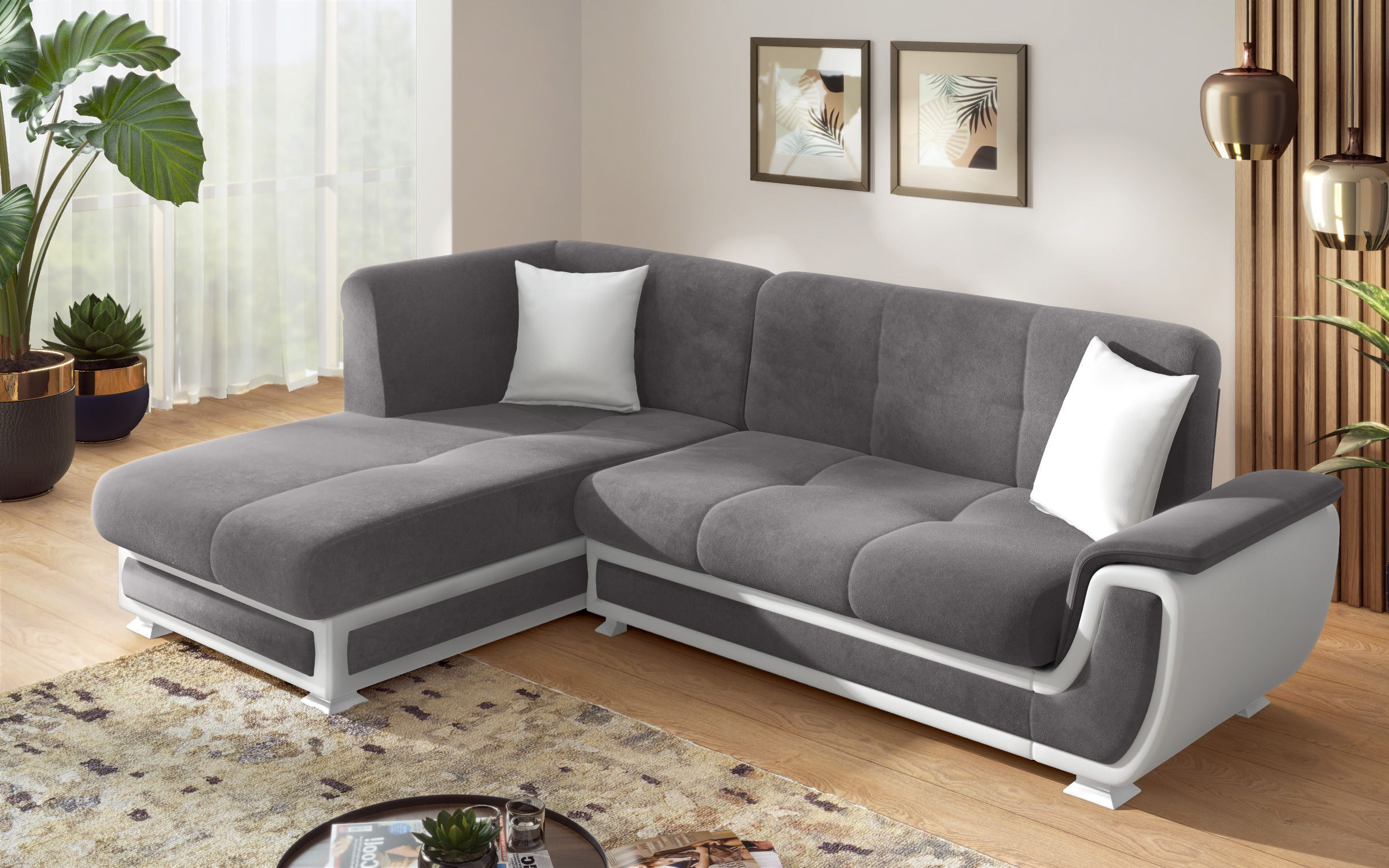 Sofa Princess S II + click-clack mechanism, grey + white leather  8