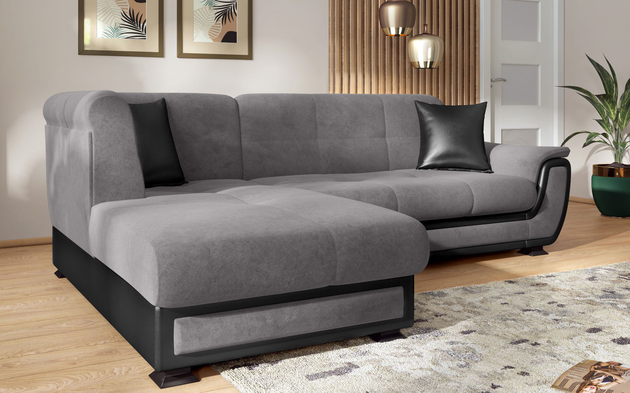 Extendable sofa Princess S II + click- clack mechanism, grey + black leather  5