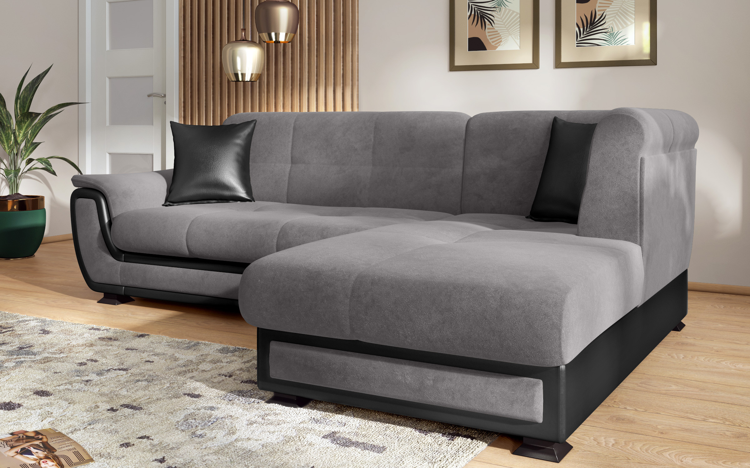 Sofa Princess S II + click-clack mechanism, grey + black leather  5