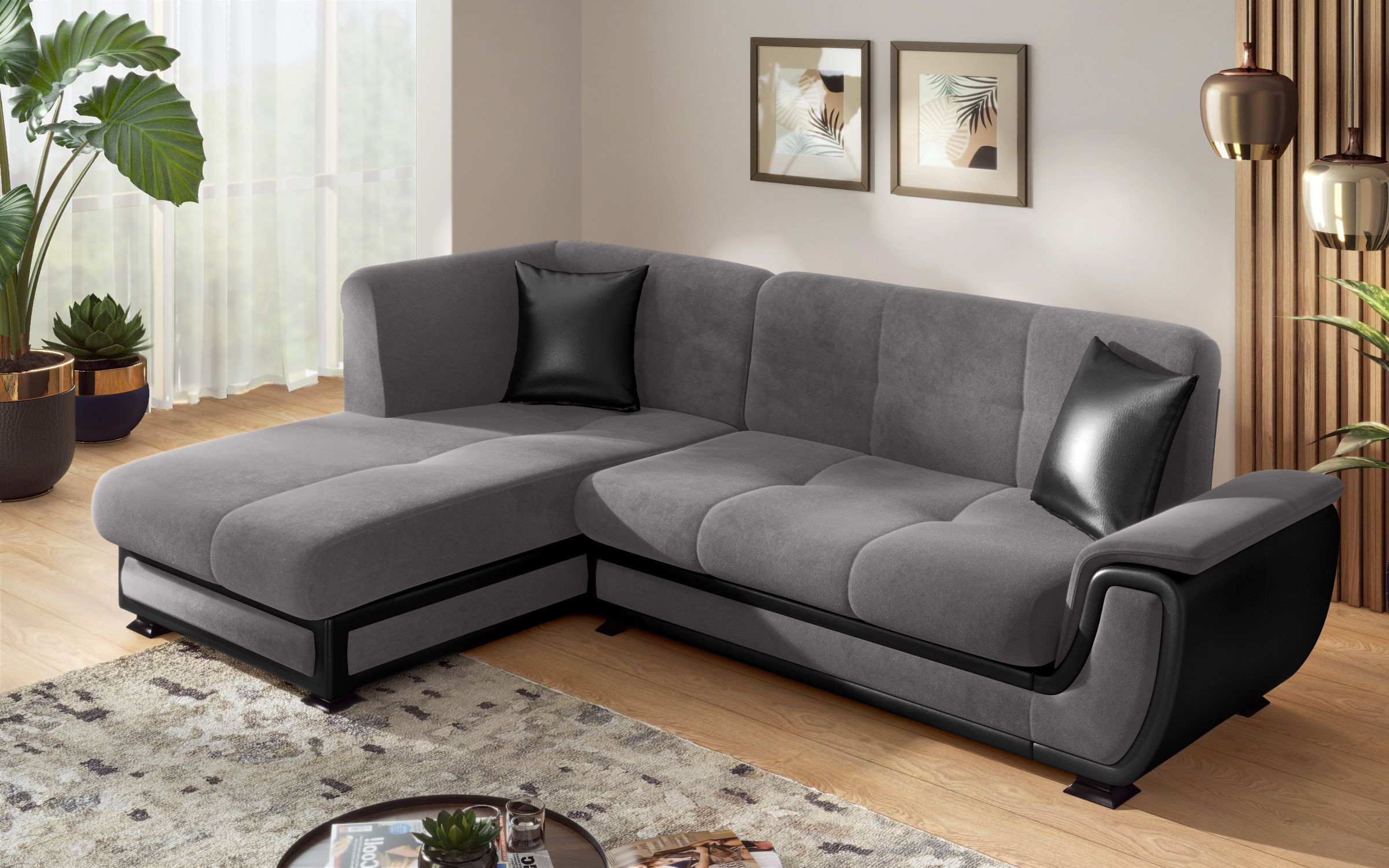 Extendable sofa Princess S II + click- clack mechanism, grey + black leather  6