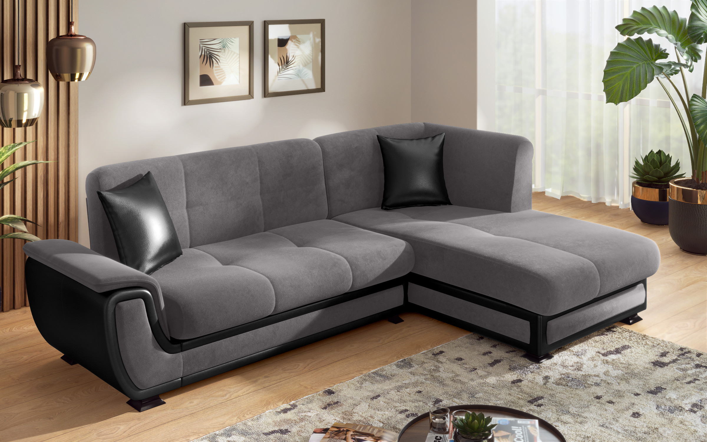 Sofa Princess S II + click-clack mechanism, grey + black leather  6