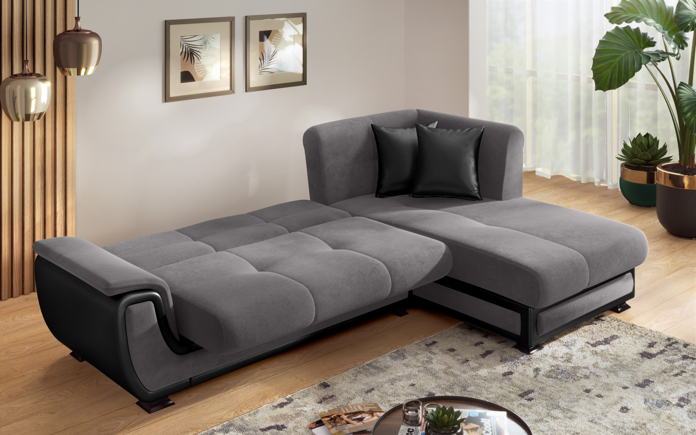 Sofa Princess S II + click-clack mechanism, grey + black leather  7