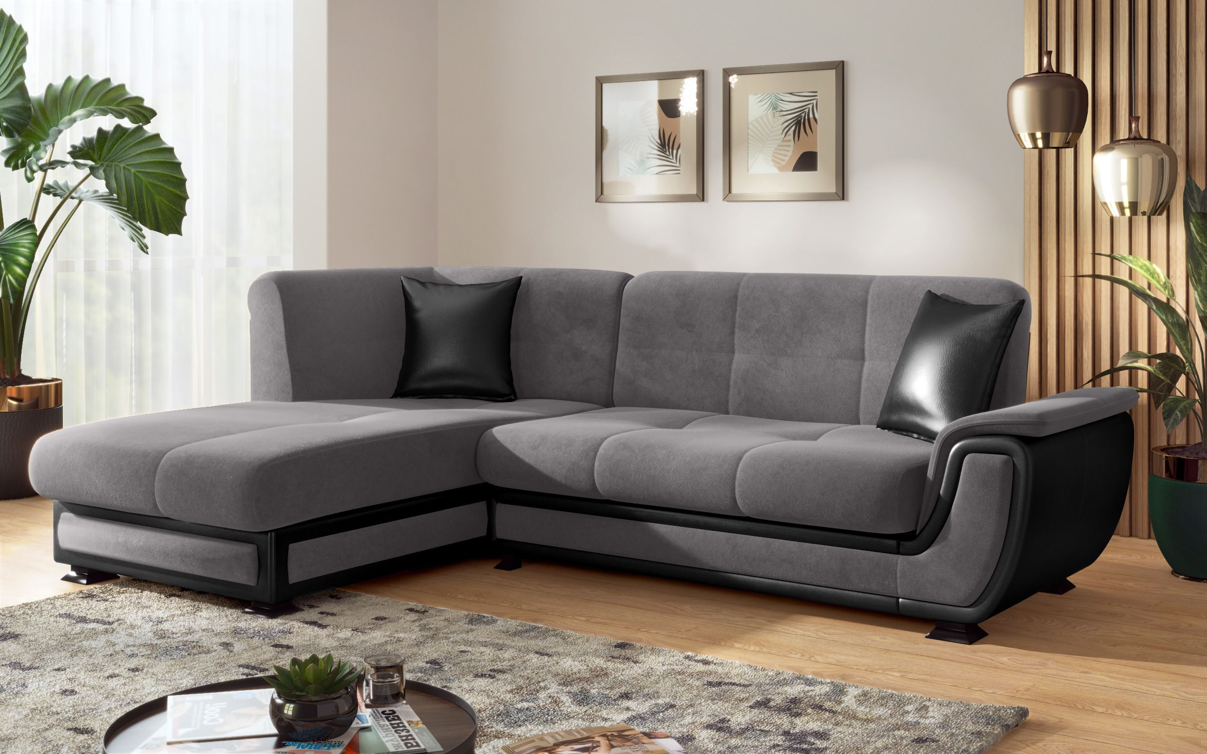 Extendable sofa Princess S II + click- clack mechanism, grey + black leather  9