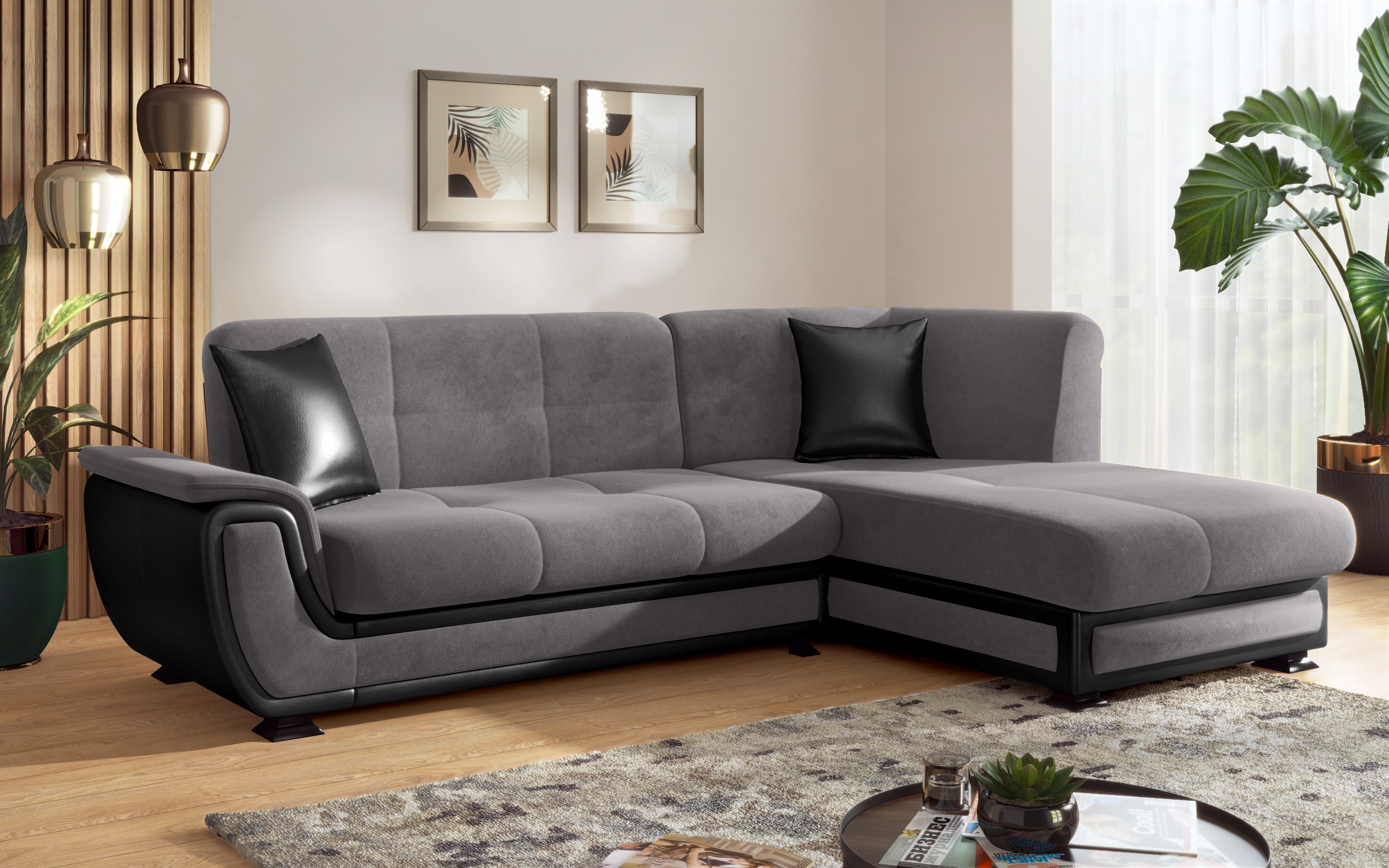 Sofa Princess S II + click-clack mechanism, grey + black leather  9