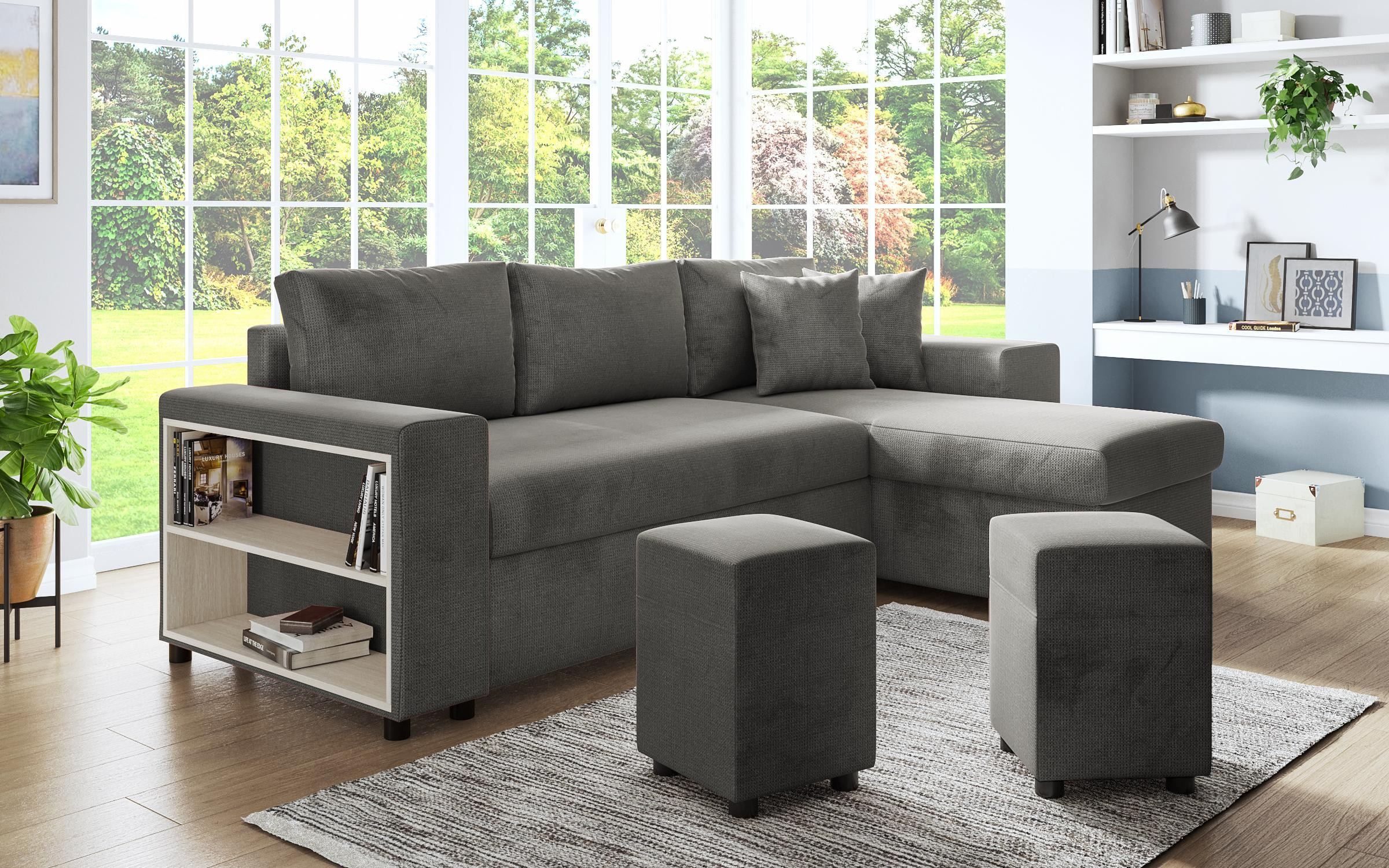 Extendable corner sofa + 2 ottomans Arden, grey  4
