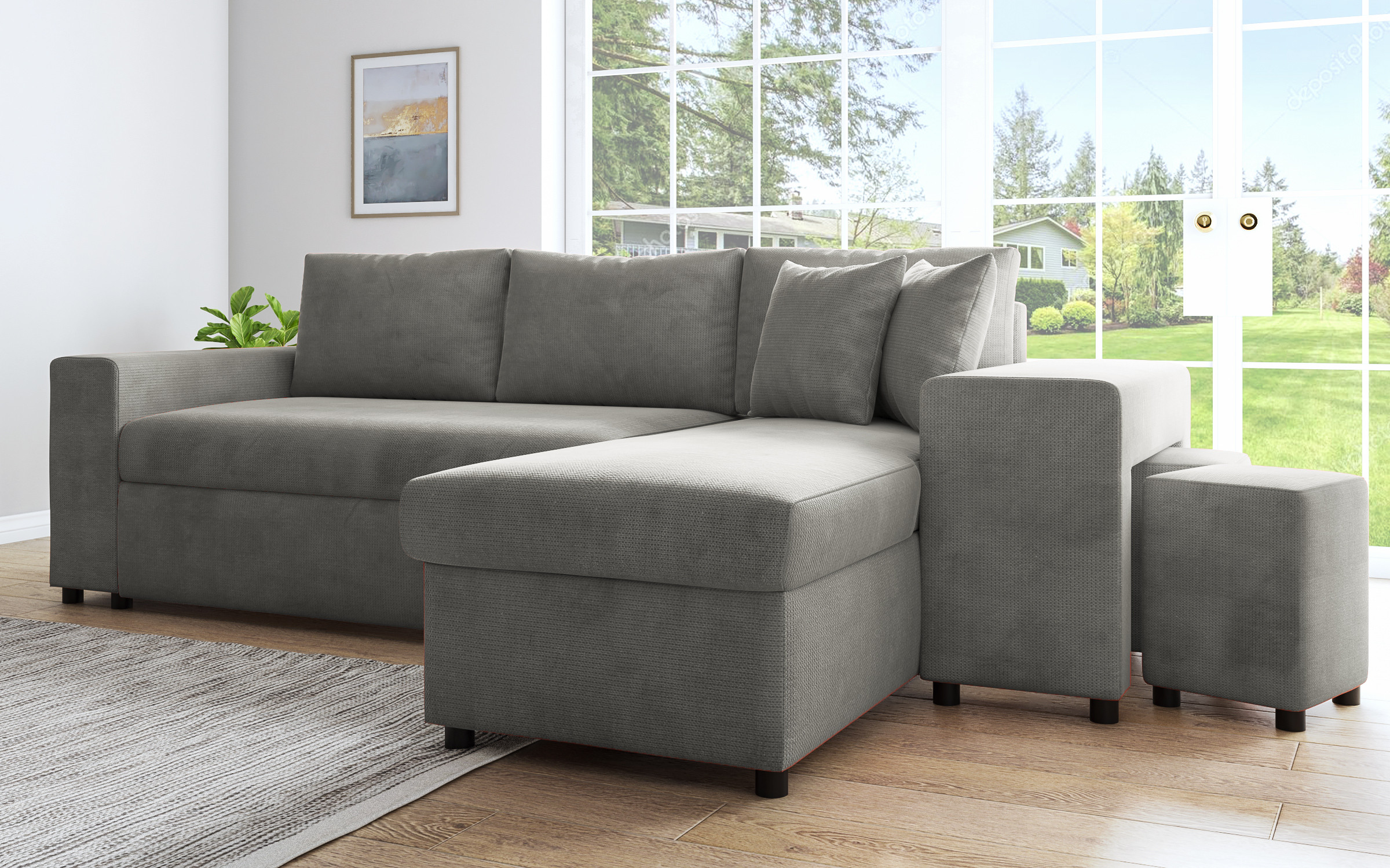 Extendable corner sofa + 2 ottomans Arden, grey  7