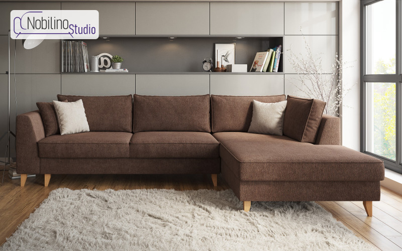 Extendable corner sofa Bologna, brown + beige  1