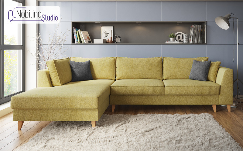 Extendable corner sofa Bologna, yellow + dark grey  1